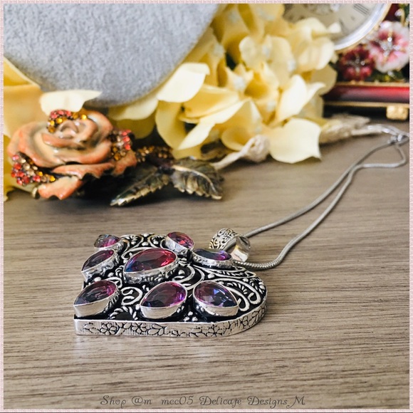 FINAL SALE HP Tourmaline Heart Floral Necklace 925 - Picture 6 of 8